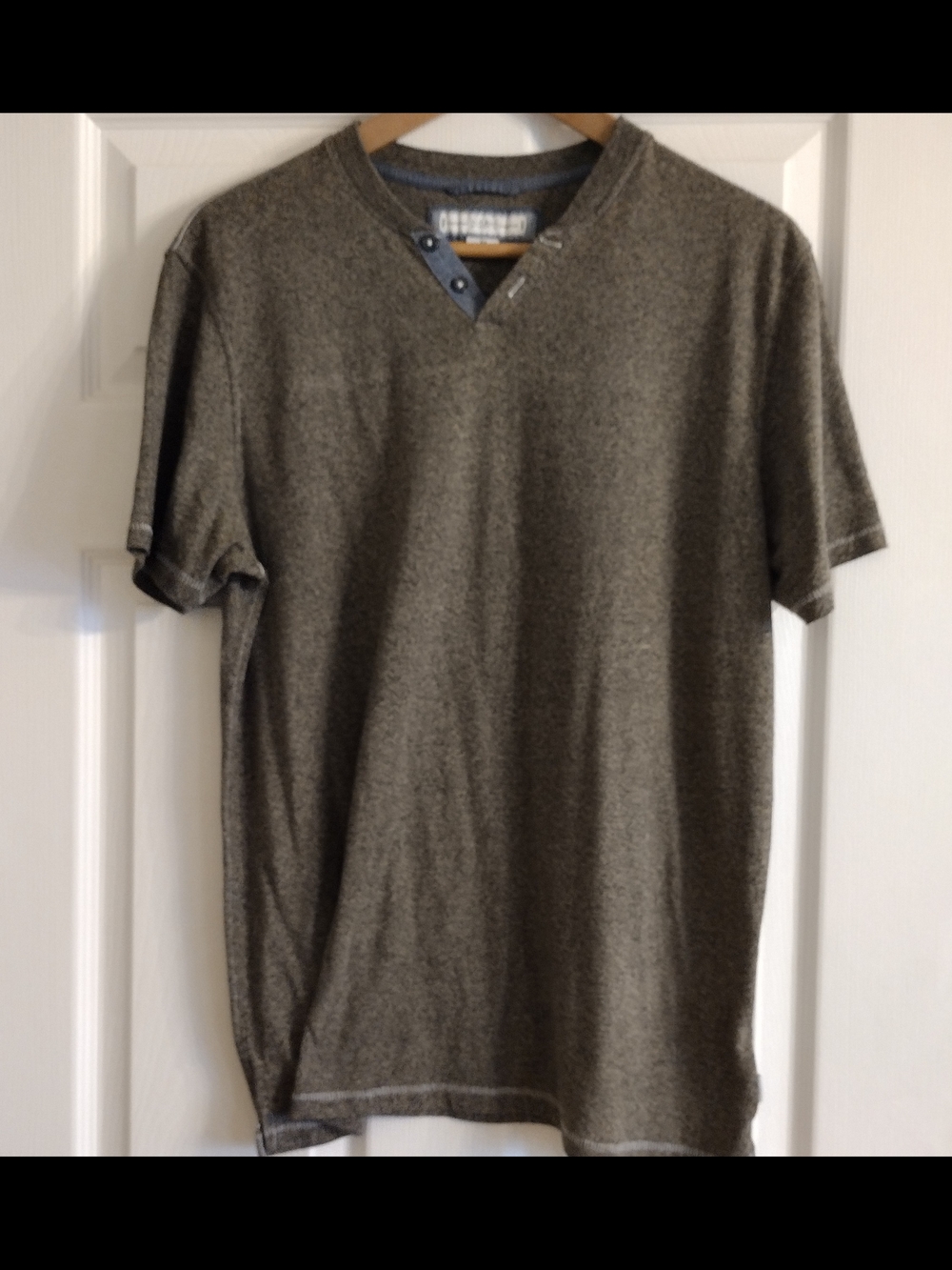 PD&C heather gray Henley shirt cotton-polyester blend